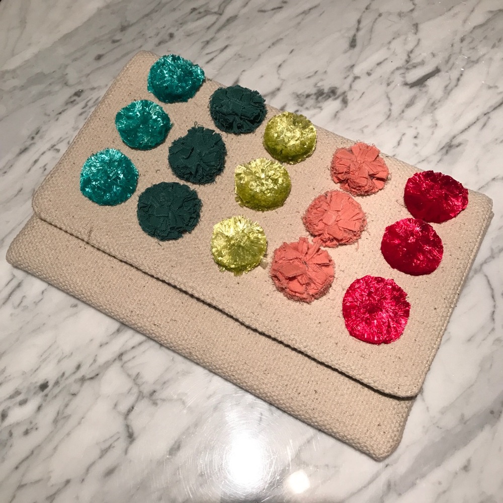 St Barths Clutch multicolor Pom Poms NEW